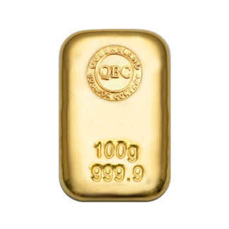 Photo of a 100g Gold Cast Bar from Queensland Bullion Company 1300 995 997