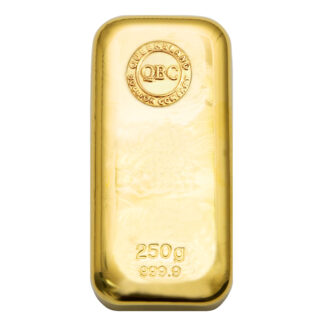 Photo of a 250g Gold Cast Bar from Queensland Bullion Company 1300 995 997