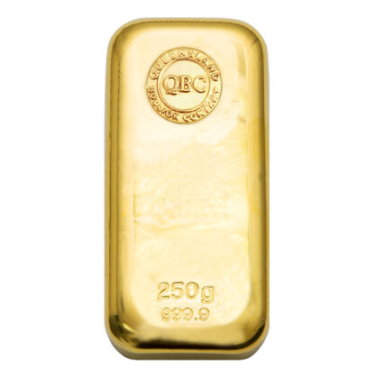 Photo of a 250g Gold Cast Bar from Queensland Bullion Company 1300 995 997