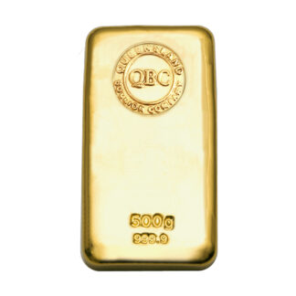 Photo of a 500g Gold Cast Bar from Queensland Bullion Company 1300 995 997