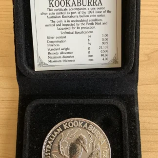 1oz Kookaburra 1991 $5 Silver Uncirculated Coin - Perth Mint