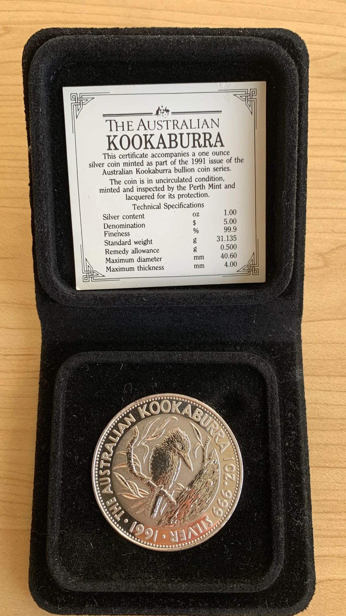 1oz Kookaburra 1991 $5 Silver Uncirculated Coin – Perth Mint