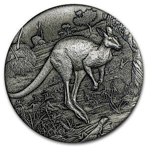2oz Kangaroo Antiqued 2016 Silver Coin - Perth Mint