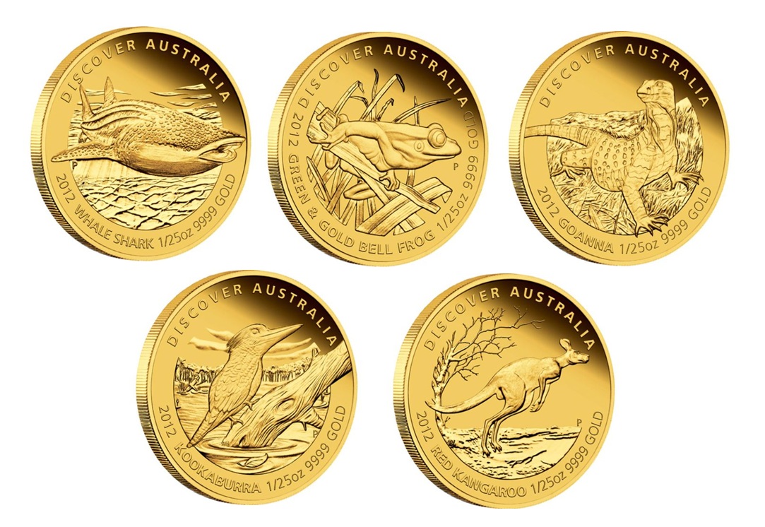 5 x 1/25oz 2012 Discover Australia Proof Gold Coin Set - Perth Mint