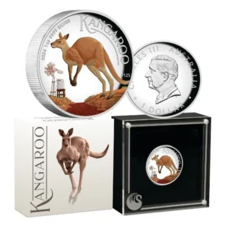 1oz Kangaroo 2024 High Relief Coloured Silver Proof Coin - Perth Mint
